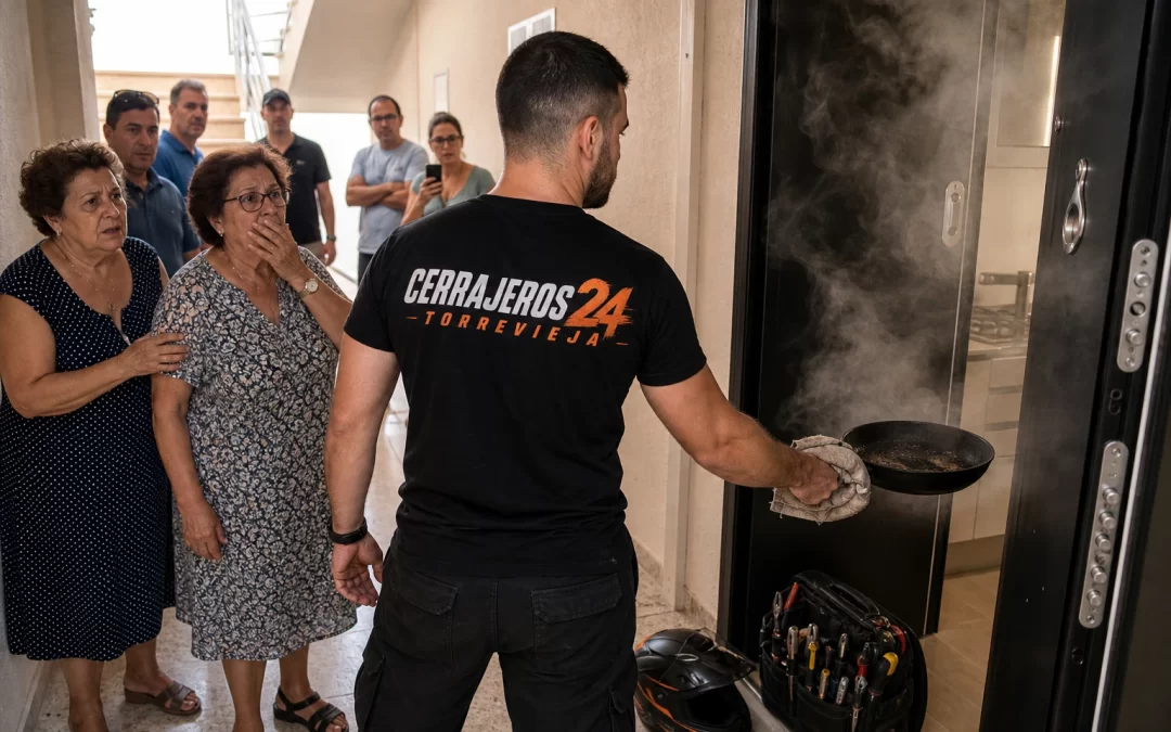 UNA SARTÉN AL FUEGO, UNA PUERTA ACORAZADA Y UN EDIFICIO ENTERO CONTENIENDO LA RESPIRACIÓN: el cerrajero en moto que llegó en nueve minutos y evitó un incendio en Torrevieja